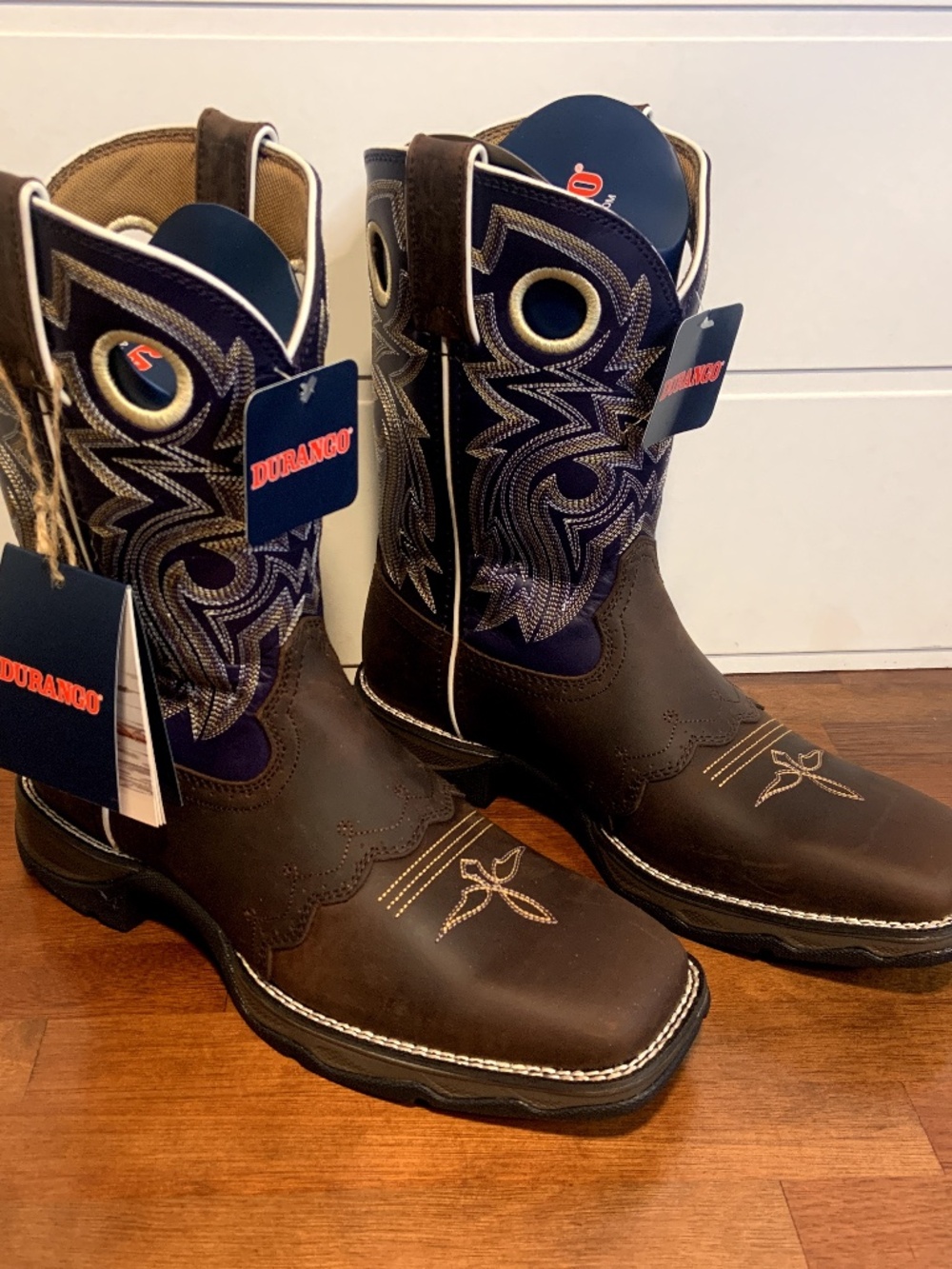 Durango Lady Rebel RD3576 Western Boots Brown Purple Square Toe Leather Size 9.5